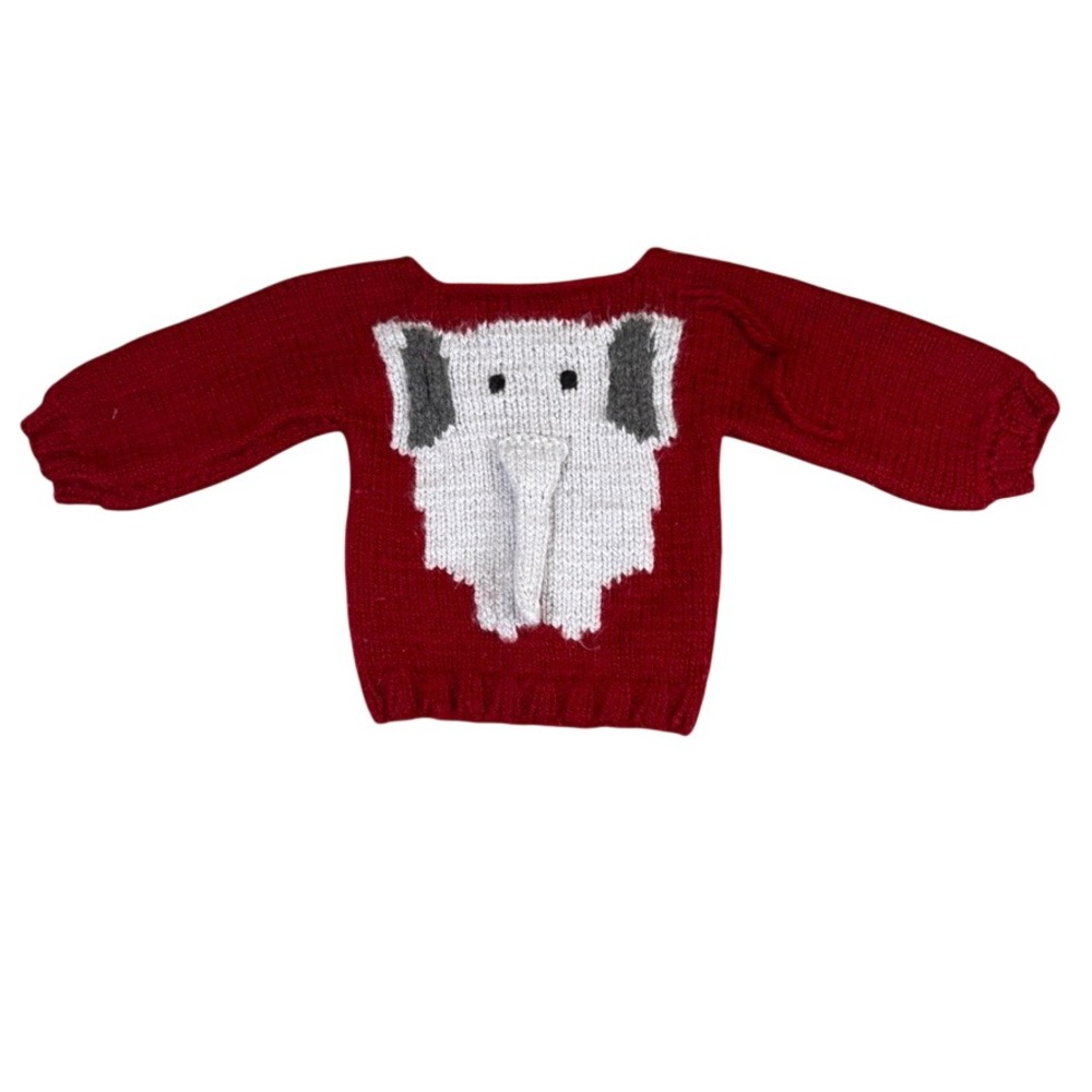 Handmade Red Chunky Knit Elephant Sweater with 3D Trunk Detail Pullover READ